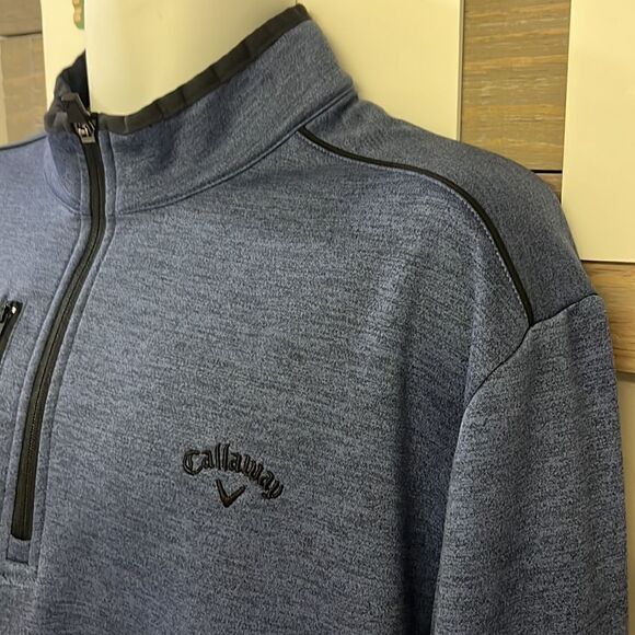 Callaway Heather Blue Zip Up w/ Pockets Fleece Interior Mock Neck Pullover-XL - Picture 9 of 15